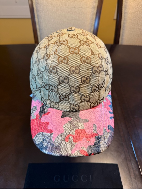 New Authentic Gucci GG Supreme Logo Baseball Hat Tan Pink Size L main image 12